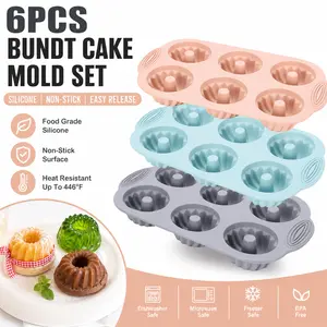 6 Pack Silicone Jello Molds for Baking - Non-Stick Fluted Tube Cake Pans, 6-Cavity Heritage Silicone Mold for Fancy Mini Cakes, Pudding & Gelatin outdoorfun