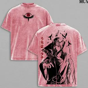 Akatsuki Red Cloud Tee Washed – Naruto Anime Vintage Washed Heavy Cotton Oversized Manga T-Shirt & Hoodie, Double Printed Retro Unisex Streetwear Graphic Top, Dark Ninja Organization Edition C7V