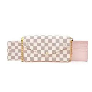 Pre-owned Louis Vuitton leather Shoulder Bags Pochette Felicie Damier Azur Wallet On Chain（3 in 1）