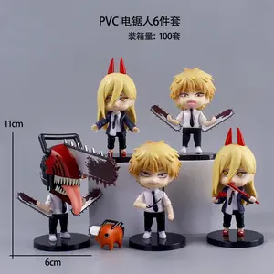 6pcs/set Anime Chainsaw Man Denji Pochita Makima Q Version KO Articulated Action Figure Desktop Collectible Toys Model Kit Gifts