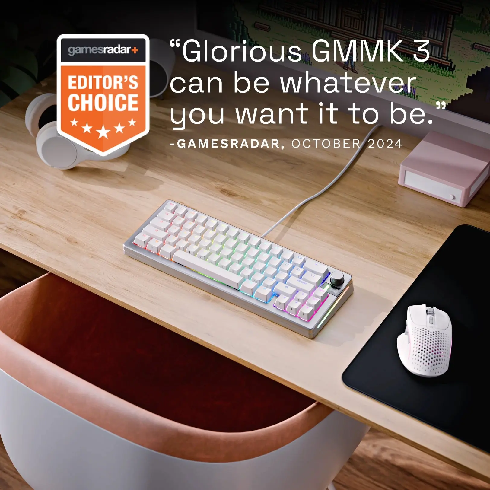 Glorious GMMK 3 PRO 65% Prebuilt Mechanical Keyboard - Silver