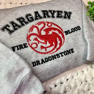 Targaryen varsity, dragon, fire and blood embroidered unisex sweatshirt crewneck Sweaters Tops Pullover Embroidery Casual