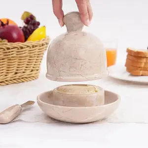 Natural Marble Butter Dish with Knife – Polished Verona Stone Butter Keeper (6 oz)