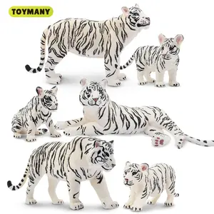 TOYMANY 6PCS Realistic White Tiger Figurines Set - 2-6" Family with Cubs, Tiger Toy, Educational Jungle Animal Toy, Cake Toppers, 3+ Kids' Christmas Gift
