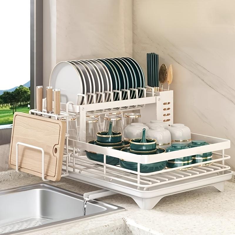 Level Dish Drying Rack for Kitchen Countertops, Featuring a Drainboard And Mat, Along with a Holder for Knives, Forks, And Cups. Perfect Gifts for Women, Especially for Mother'S Day, And Great Kitchen Gadgets
