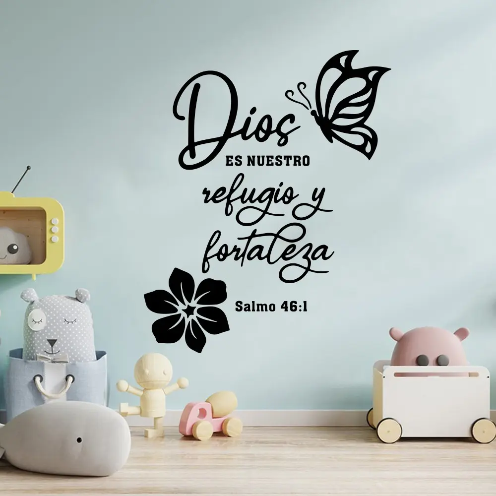 Spanish Bible Verse Wall Sticker, Decoration Sticker, Decorative Sticker, Wall Decal, Jesus Christ God Is Our Refuge and Strength, Psalm 46:1, Bedroom Living Room Home Decor, Wall Art Stickers