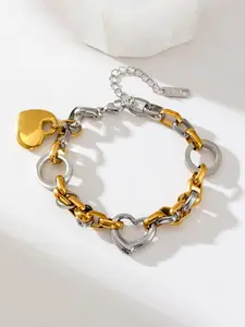 1Pcs Stainless Steel Metal Double Color Heart Charm Bracelet For Women Fashion Bangle Textured Jewelry Waterproo New Double Color Design