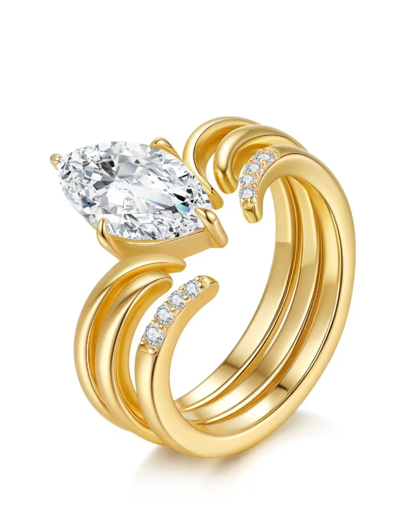 3pcs Vintage Marquise Engagement Ring Set for Women, Eternity Cubic Zirconia Wedding Band, Trendy Crystal Stacking Rings for Valentine's Gift