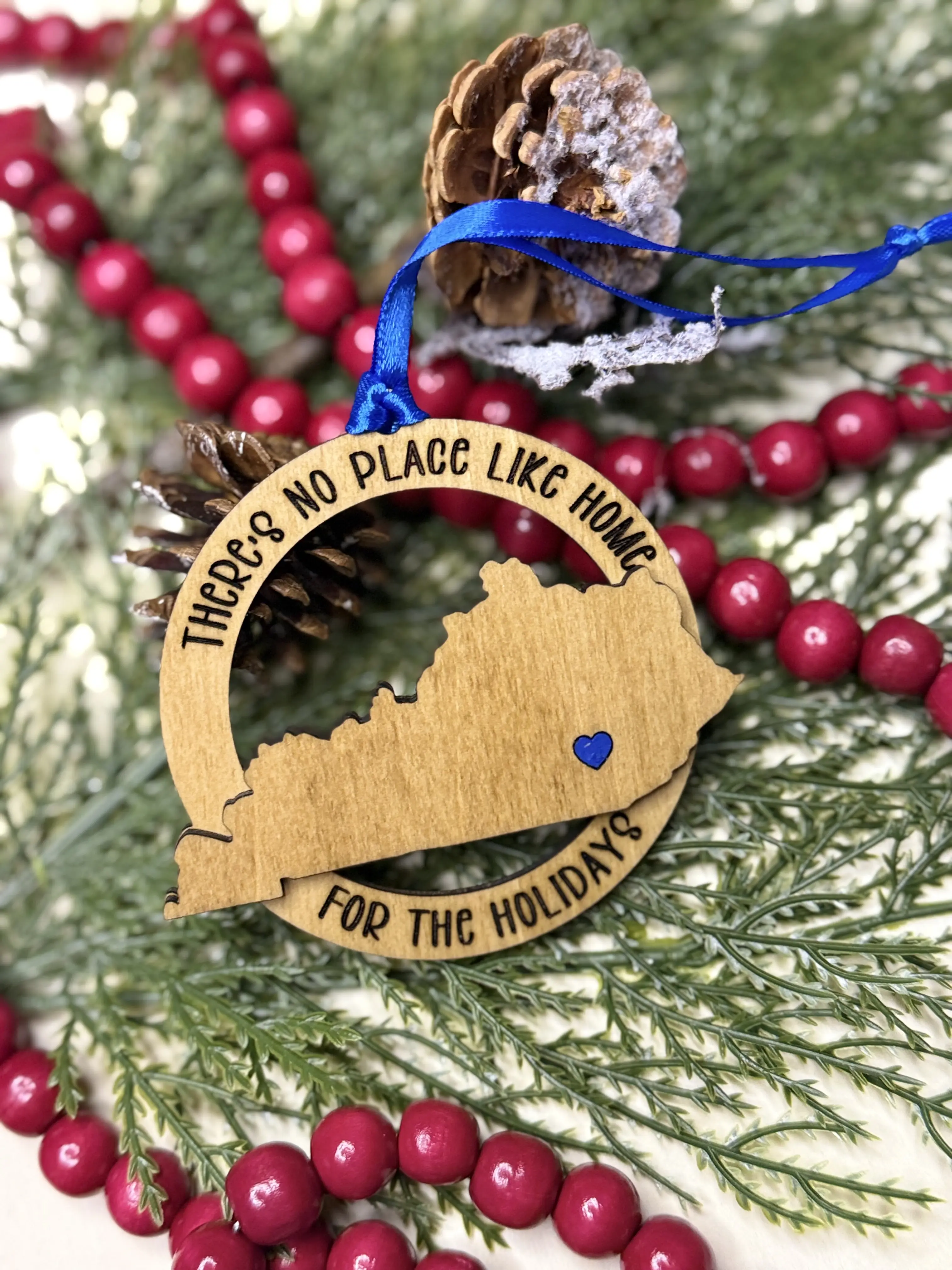 Handmade Rustic Farmhouse KY Christmas Tree Ornament - There's No Place Like Home Decor Gift