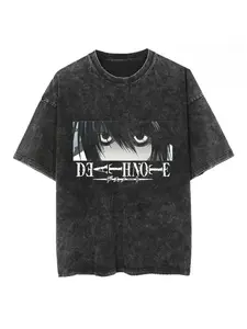 Anime "Death Note" Washed Print T-shirt, Men's and Women's Summer Casual Sports Loose and Comfortable Round Neck Short Sleeved Fashionable Top