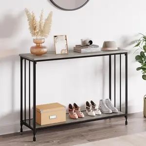 41.5" Narrow Sofa Table with 2 Tiers, Slim Entryway Console Table with Wood Shelf
