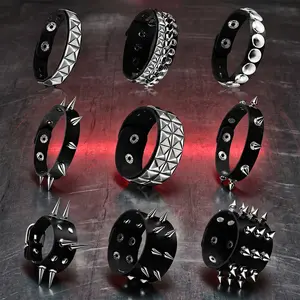 9Pcs Punk Studded Bracelet Goth Bracelet Leather Rivets Spike Bracelets Cuff Adjustable Metal Wristband Gothic Accessories - Home Improvement.