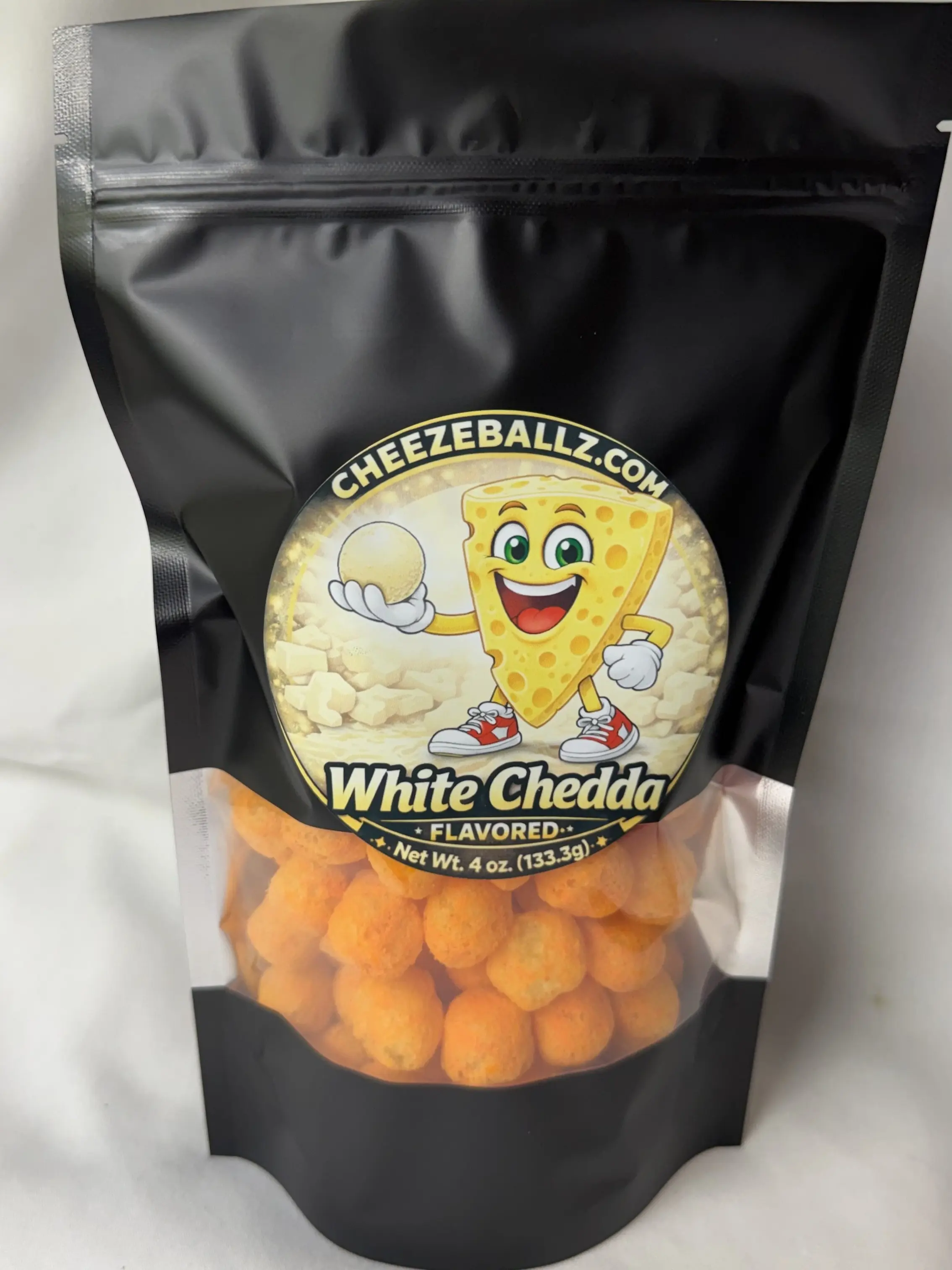 White Chedda' - Gourmet Flavored Cheese Ball Puffs - 4 oz. Bag  (Cheesy Snack, Crispy, & Crunchy Goodness!!)