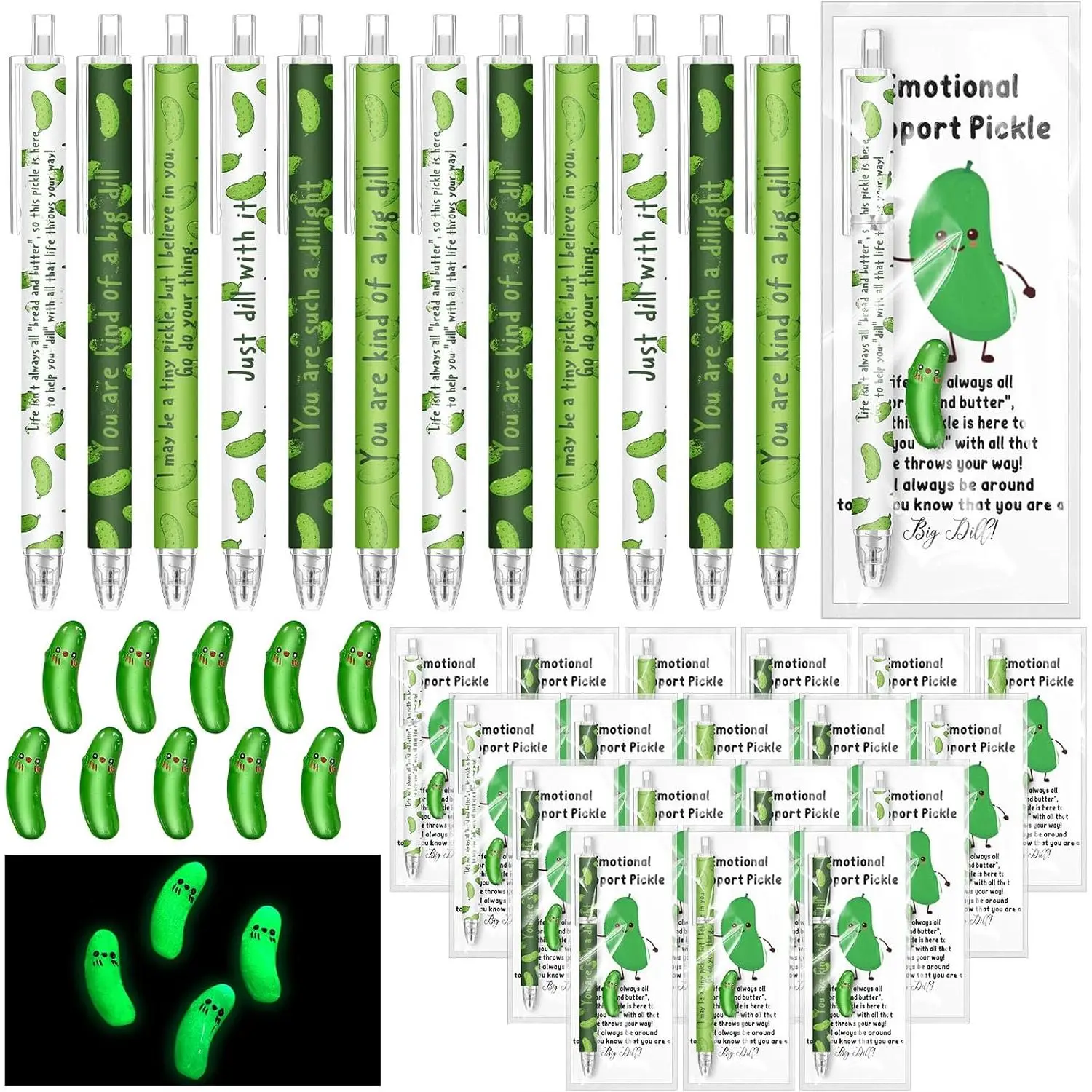108 count Employee Appreciation Gifts Bulk Pickle Ballpoint Pens Luminous Mini  Pickle with Card Emotional Support Cucumber Inspirational Gifts for Staff Coworkers Teacher Nurse
