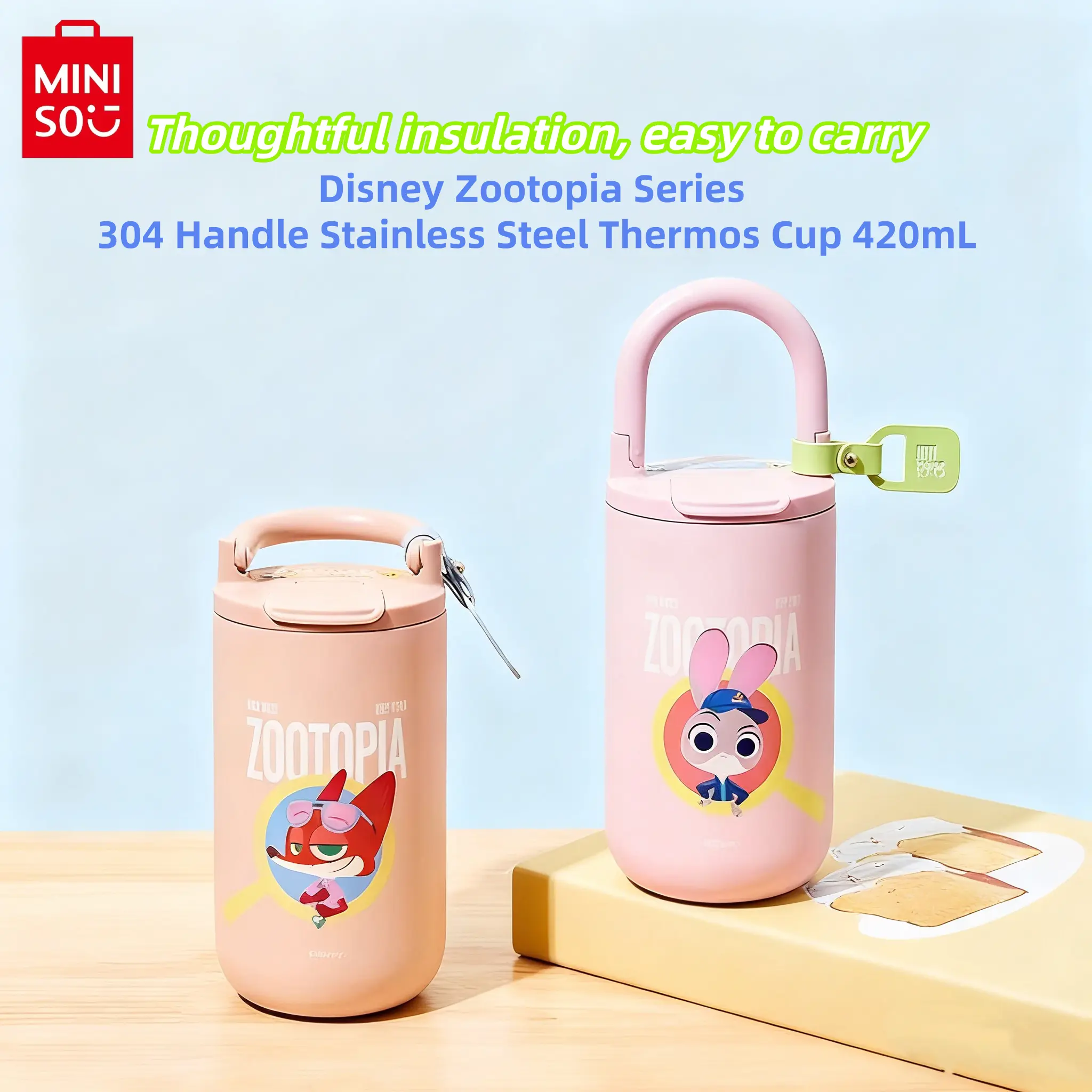 Disney Zootopia Series 304 Stainless Steel Handle Insulated Cup 420ml/14.2oz Hot & Cold Retention,Food Grade Material,Leak Proof Lid,Durable & Rust Resistant,Holiday & Holiday Haul#Summervibes