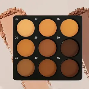 9-Color Dark Bronzer Foundation & Concealer Palette - Matte & Shimmer Finish with Buildable Coverage, Oil Control Formula, Light High Quality - All Light Beige Types, high-end woman shop  miss  a  makeup christmas  beauty  gift  couponing Medium-Deep Refl