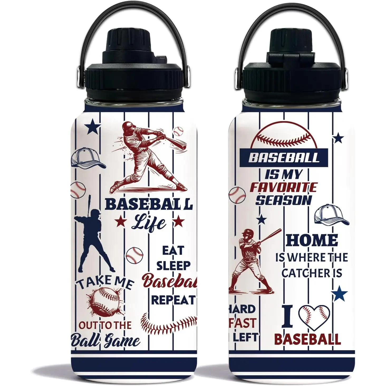 Baseball Water Bottle 32oz, Sport Travel Stainless Steel Tumbler With Lid, Double Wall Vacuum Insulated Coffee Cup Travel Mug, Fathers Day Baseball Gifts for Boys Dad Husband Grandpa