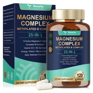 Totaria 25-in-1 Magnesium Complex with Methylated B Complex & D3 K2, Supplement for Relaxation, Energy & Nerve Support, 120 Vegan Capsules