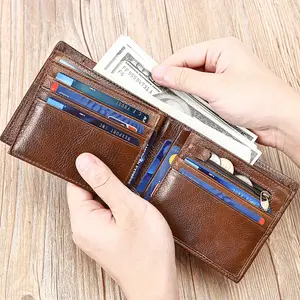 Genuine Leather Bifold Wallet for Men with RFID Blocking – Large Capacity Retro Cowhide Card Holder & Purse with Coin Pocket