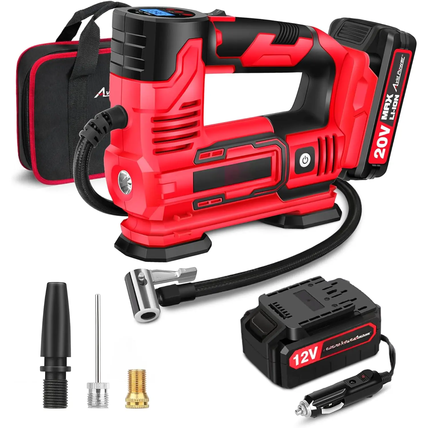 Tire Inflator Portable Air Compressor, 20V Cordless  Tire Pump w/Rechargeable Li-ion , 12V   Adapter, Digital  Gauge, 150PSI Tire Compressor for Many Inflatables
