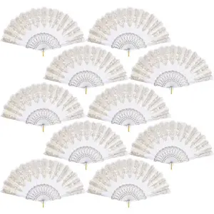 10 Pack Folding Handheld Fans, Spanish Fan, Perfect for Weddings, Parties, and Dancing, White