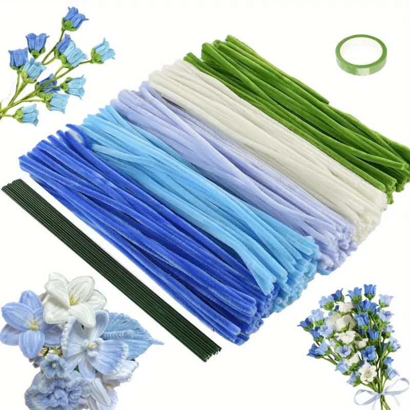271-piece blue bellflower craft kit, 250 pieces of pipe cleaner bulk, including 20 flower stems, 1 piece of gardening tape, pipe cleaner DIY craft creative project supplies, flower making, Diy Decoration, Diy Flower Decor, Diy Floral Decoration