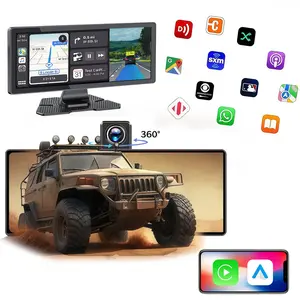 1080P Dual Lens DashCam with Carplay,10 Inch IPS TouchScreen,2-Way Recording Front/Cabin/Rear,Wireless Carplay&Android Auto,GPS Navigation,Car Video Player,Wireless Carplay Screen Camera