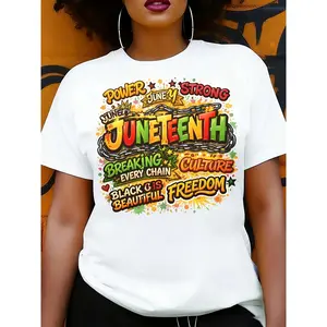 Women's & Men's Women's T Shirt Juneteenth Breaking Every Print T Shirt, Casual Comfort Fit Short Sleeve Crew Neck T Shirt for Spring and Summer, for Day of Commemoration Women's Clothing