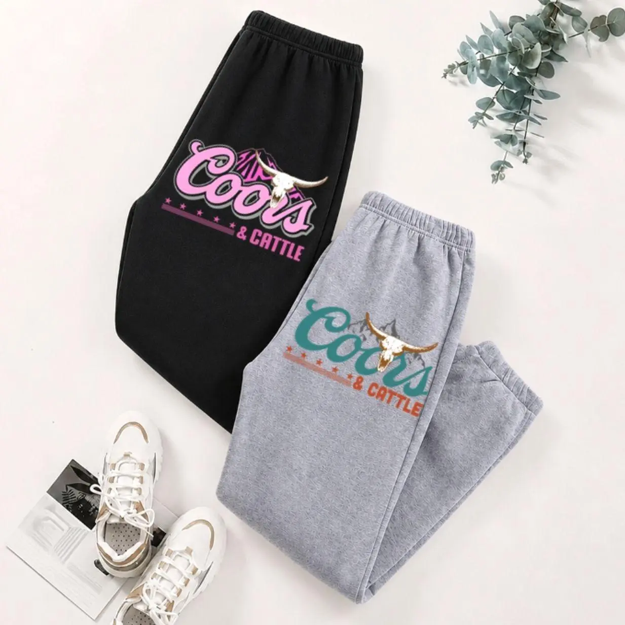 Y2K Pink Coors & Cattle Sweatpants, Western Graphic Joggers, Unisex Country Streetwear Pants, Casual Lounge Wear