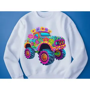 RTS Monster truck flowers hippie flowers colorful DTF DIRECT TO FILM transfers size ADULT 10x12. 20-I