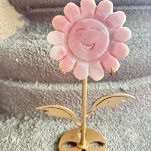 Pink Opal Sunflower Carving With Holder