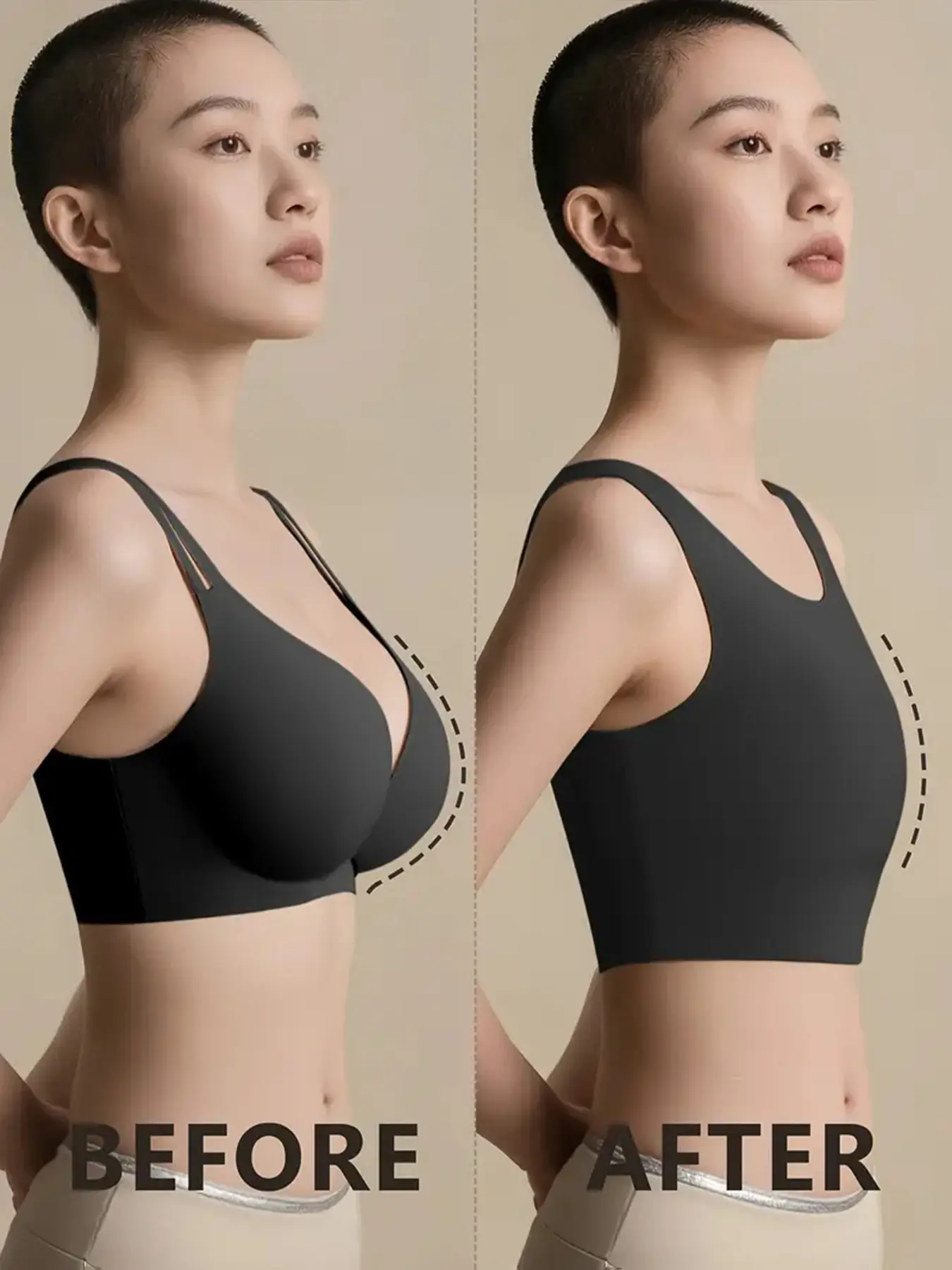 Women's Push-Up Bra Vest, Slimming Seamless Soft Support, Fit, Wide Side Wings, Fake Boyfriend Style, Comfortable Wireless Underwear