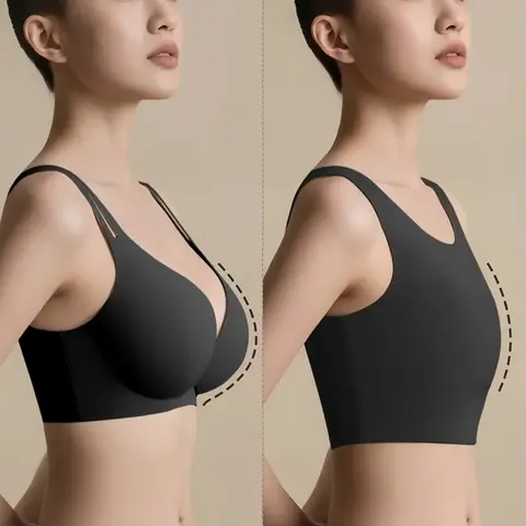 Women's Push-Up Bra Vest, Slimming Seamless Soft Support, Fit, Wide Side Wings, Fake Boyfriend Style, Comfortable Wireless Underwear, Straps, Elastane Blend Bras