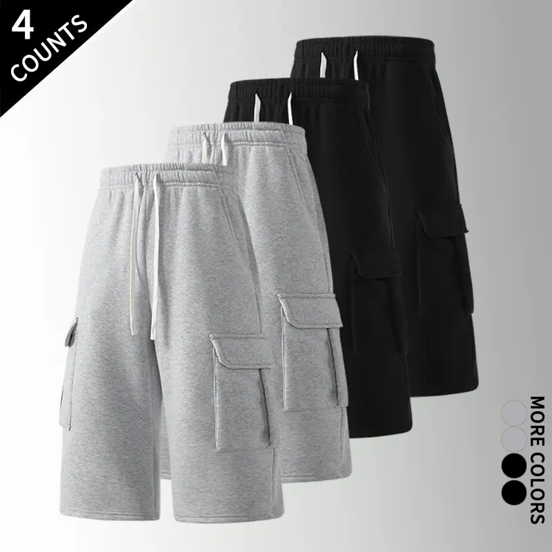 Men’s trendy 4 pack wide leg cargo shorts with 7 inch deep pockets, street style bottoms