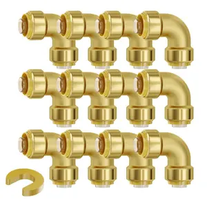 SummerWinsHalf-Inch Push-Fit Brass Pipe Fittings, 12PCS Heavy Duty Elbow Connectors, Plumbing Adapter for Heating and Shower Systems, Water Pipes, Half-Inch Sizedealsforyoudays