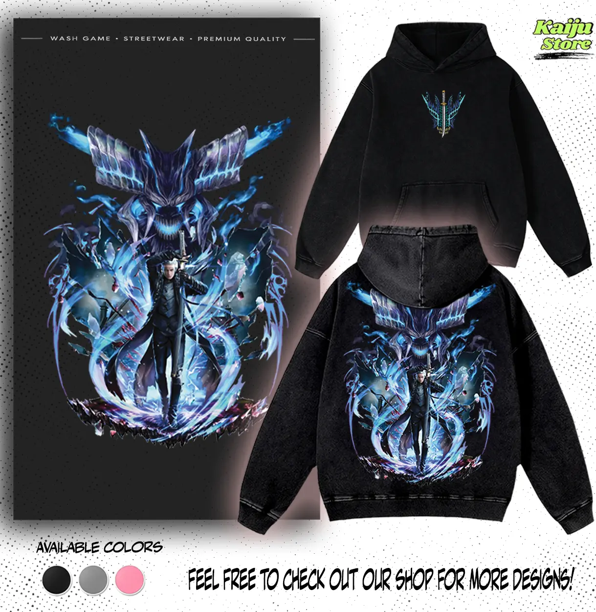 Devil May Cry Vergil The Omega And Alpha King Son of Sparda Anime Manga Clothes Game Vintage Cotton 2 sided Washed Hoodie & Sweatshirt, Retro Streetwear Trending Clothes