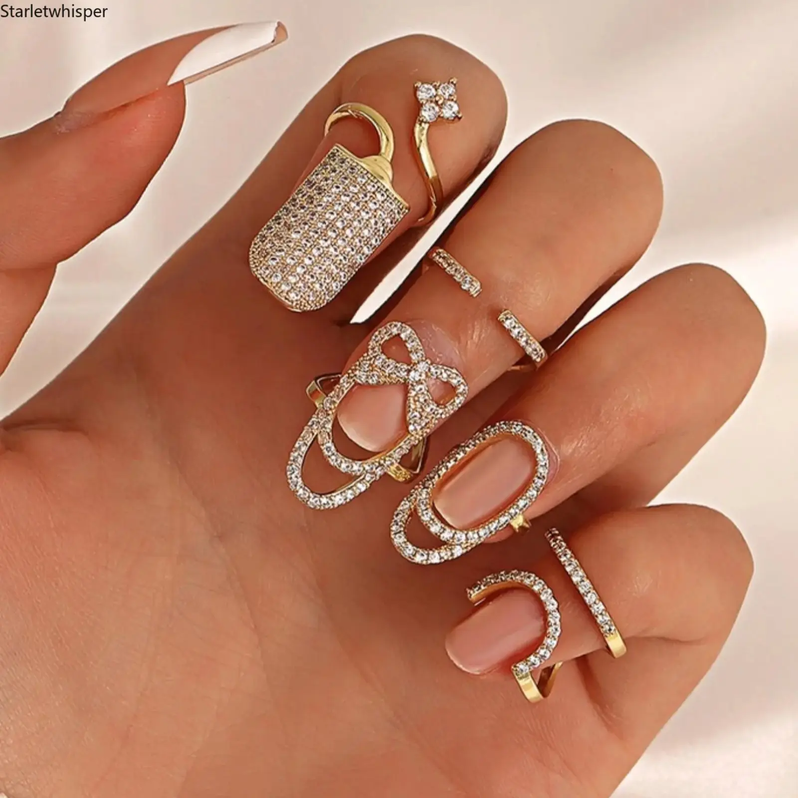 Women's 4-Pc Rhinestone Iced Out Fashion Cuff Ring Set - Trendy Jewelry, 2024 Sparkly Sports Wristbands, Daily Wear & Party Gift, Sports & Outdoor Accessory