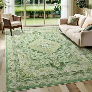 4'x6' Machine Washable Vintage Area Rug, Non-Slip Low Pile Throw Rug with Rubber Backing, Washable Carpet Mat for Living Room Bedroom Home Decor