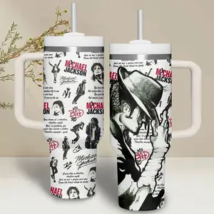 Michael Jackson 2026 Edition King of Pop 40oz Water Bottle Large Reusable Food Grade Stainless Steel Tumbler Leak Proof Stylish Moonwalk Collage Typography Birthday Holiday Gift for Fans Teens Perfect for Office Home School Travel