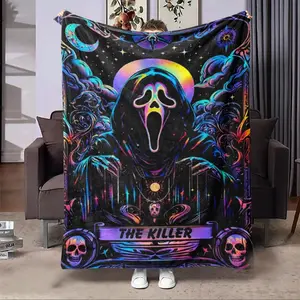 Skull-Print Flannel Cozy Blanket - Lightweight, Soft, Stylish, Machine Washable Throw Blanket for Home and Camping Bedding, Lightweight Flannel Blanket