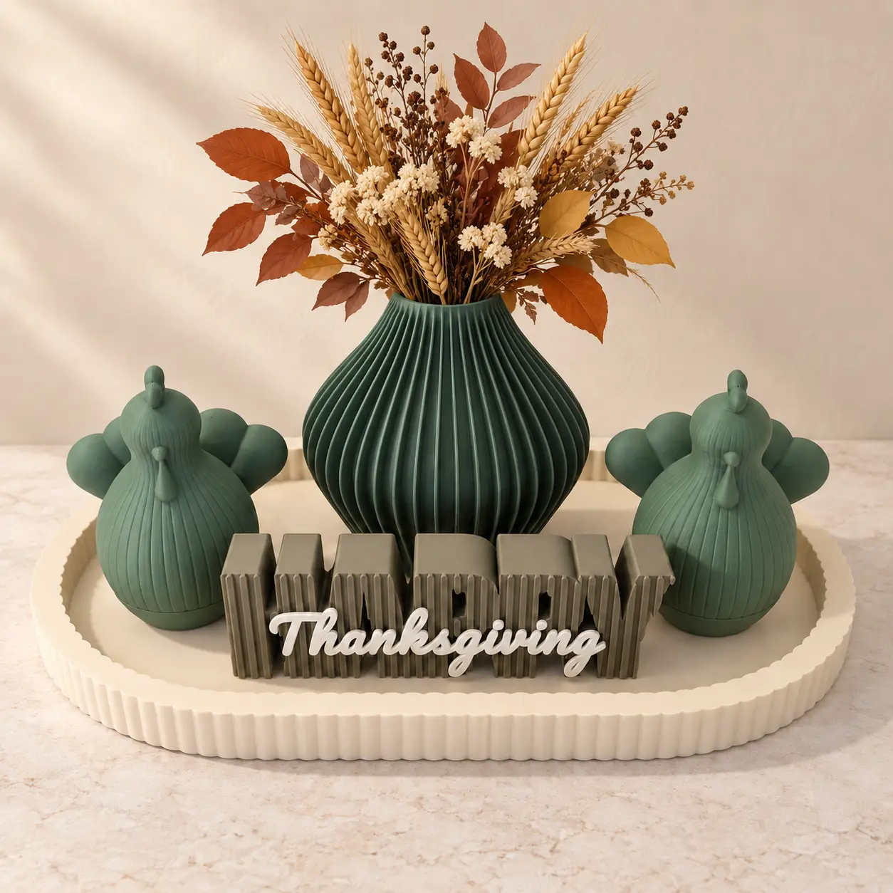 Modern Thanksgiving Vase Set with 2 Bird Figurines on Tray - 10in Boxed Holiday Decoration, Home & Festive Tabletop Centrepieces