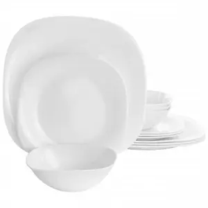 Gibson  Ultra by Piazza Tempered Opal Glass Dinnerware Set, White - 12 Piece