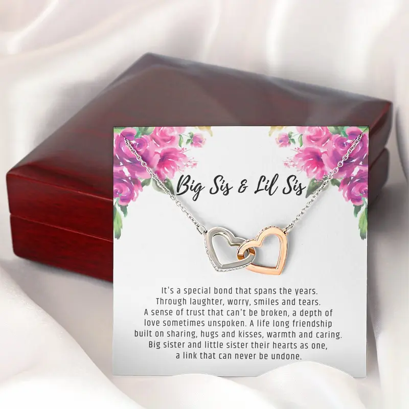 Big Sister & Little Sister Necklace - Dainty Heart Necklace with Meaningful Message Card Inside, Birthday Gift, Matching Sister Necklaces