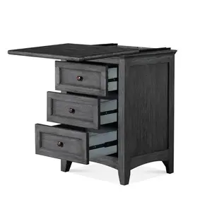New Traditions Gray Nightstand - Solid wood, Lockable Hidden Storage, Dovetail Drawers, ball bearing guides