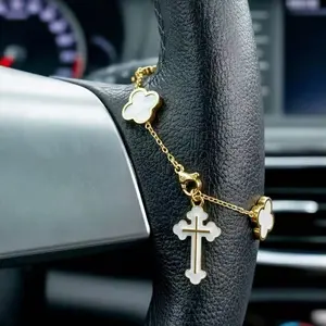 Car Steering Wheel Bead Accessories, Four Leaf Clover Lucky Bead Car Decorations, Unique Fashion Gift, Automotive Ornament