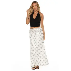 Rozie White Polka Dot Mesh Maxi Skirt