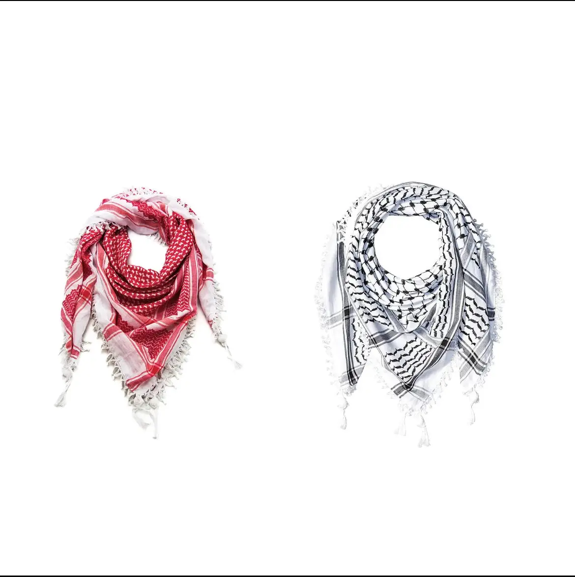 Traditional woven Palestinian Keffiyeh, Kufiya, Shemagh, or scarf with classic Palestinian patterns