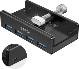 ORICO USB 3.0 Hub, USB Hub Clamp, Aluminum 4-Port USB Splitter with Extra Power Supply Port