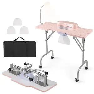 COSTWAY - Folding Manicure Nail Table with Electric Dust Collector-Pink