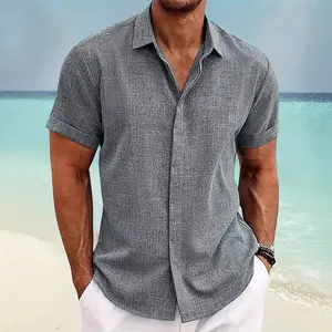 Men's Linen Shirts Short Sleeve Casual Shirts Button Down Shirt for Men Beach Summer Wedding Shirt